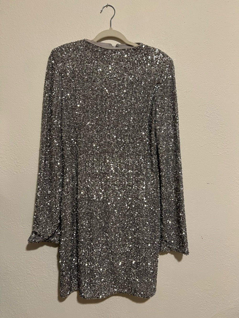 & Other Stories Silver Sequin Long-Sleeve Dress